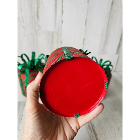 Pier 1 glitter metal present RARE retired Xmas decor vintage retired plaid green - Picture 4 of 13